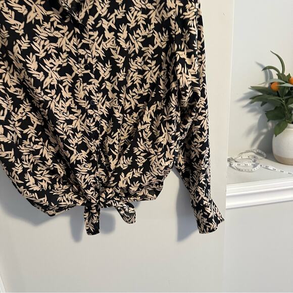 Ba&sh Black Cream Floral Printed Button Front Tie Front Blouse Top XS - Picture 9 of 12